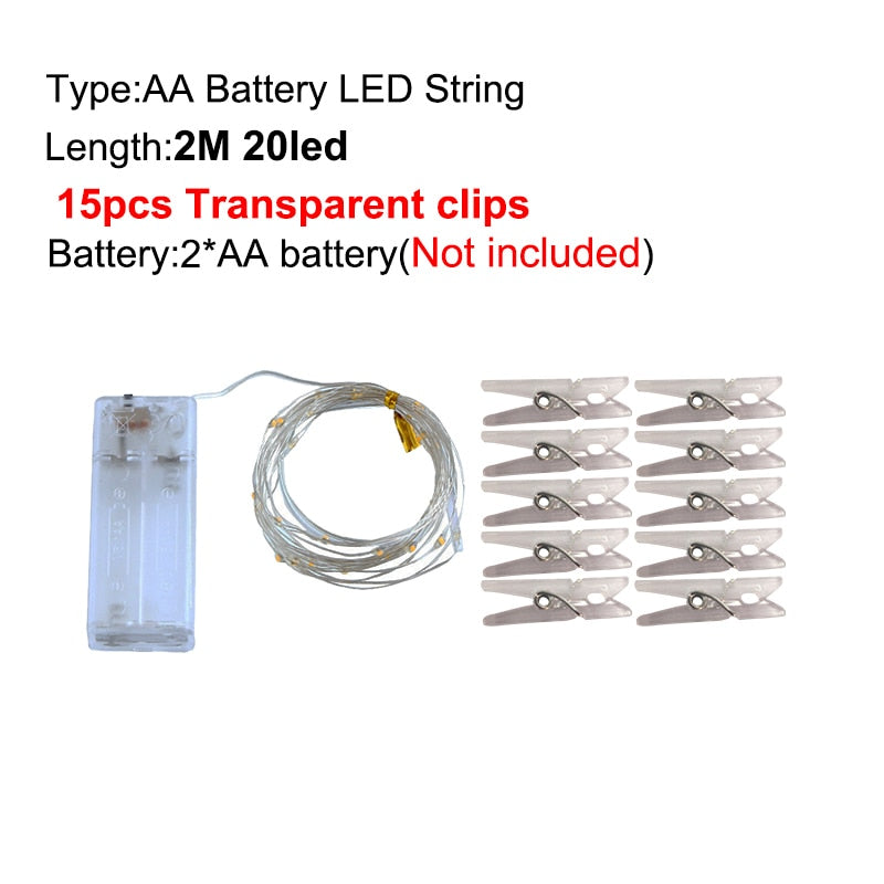 LED String Lights Photo Clip USB Battery Operated Garland Fairy Lamp Christmas Decoration Holiday Party Wedding Xmas Lighting