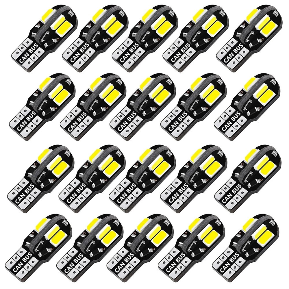 20PCS W5W T10 LED Bulbs Can bus 5730 8SMD 12V 6000K 194 168 LED Car Interior Map Dome Lights Parking Light Auto Signal Lamp Warm
