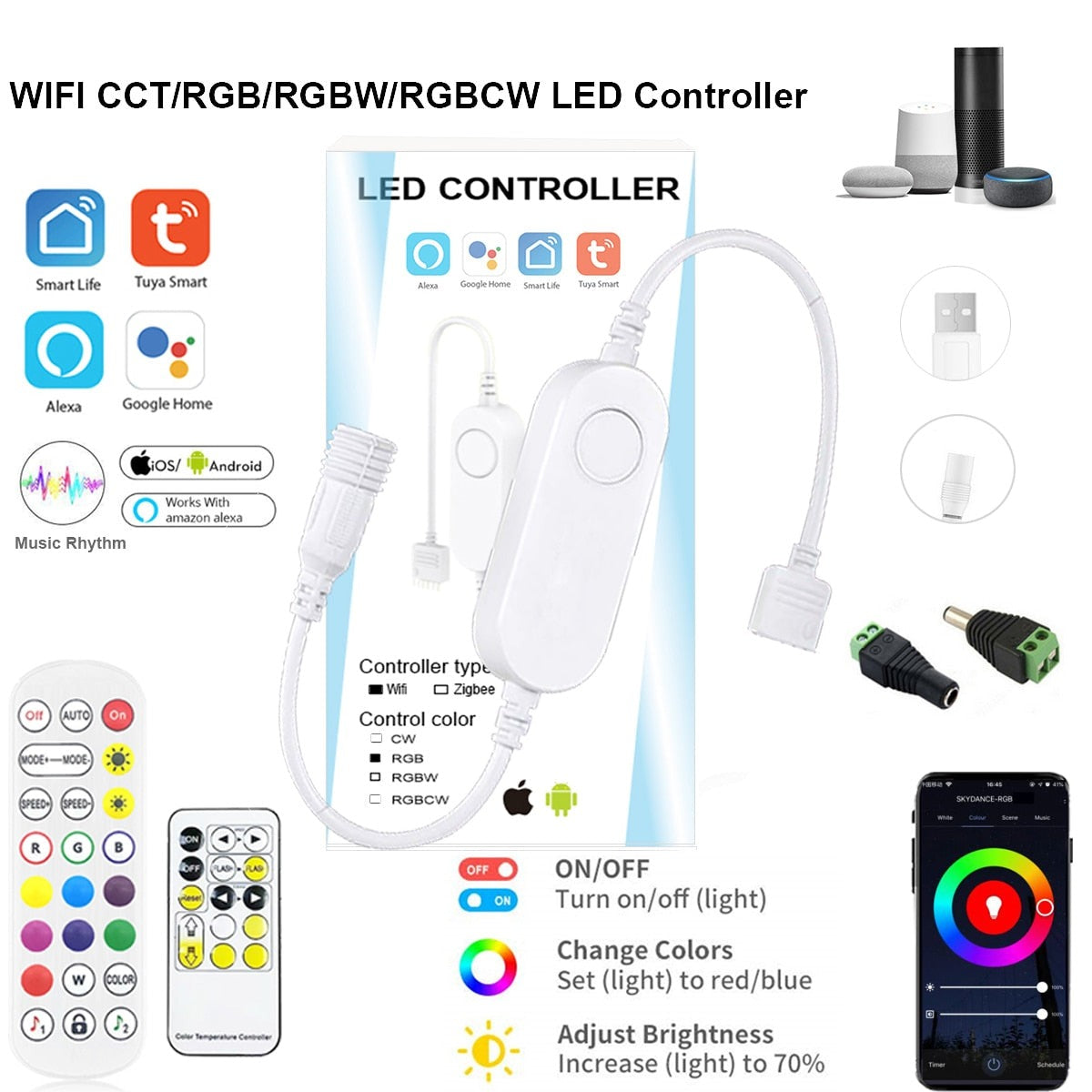 Smart Life APP 5-24V Wifi DW/CCT/RGB/RGBW led Light Strip Wireless Remote Controller Smart Home work with Alexa Google Home