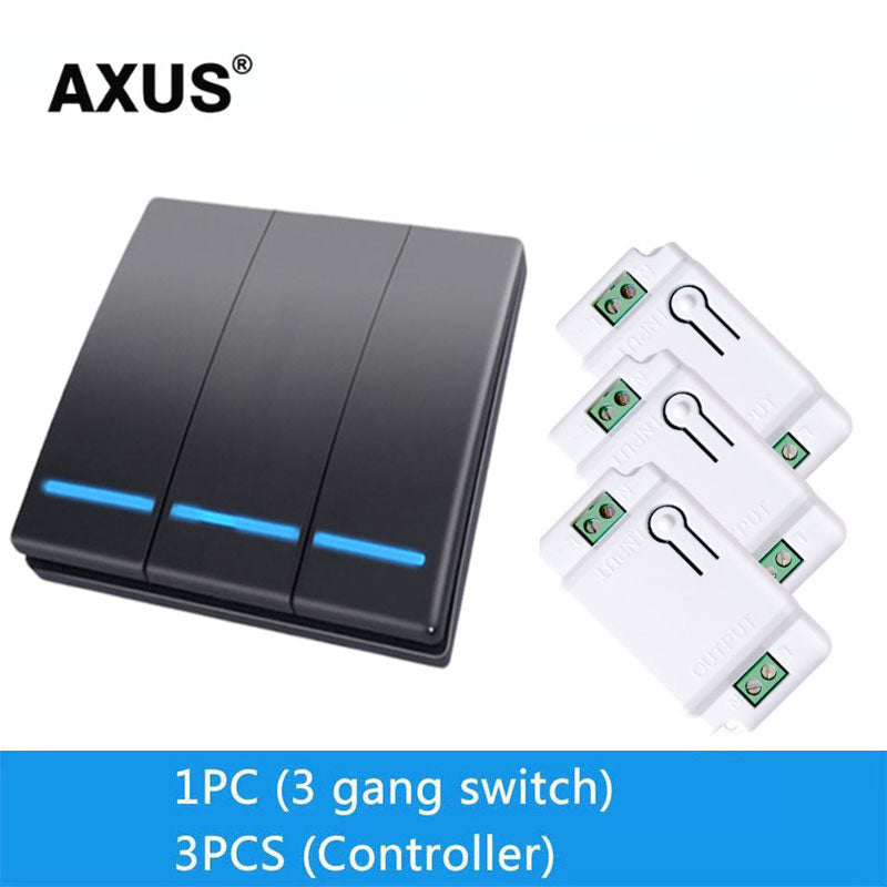 AXUS RF 433Mhz Switch Wireless Wall Switch 86 Wall Panel Transmitter Safety Switch AC 110V 220V Relay Interruptor for Light Lamp