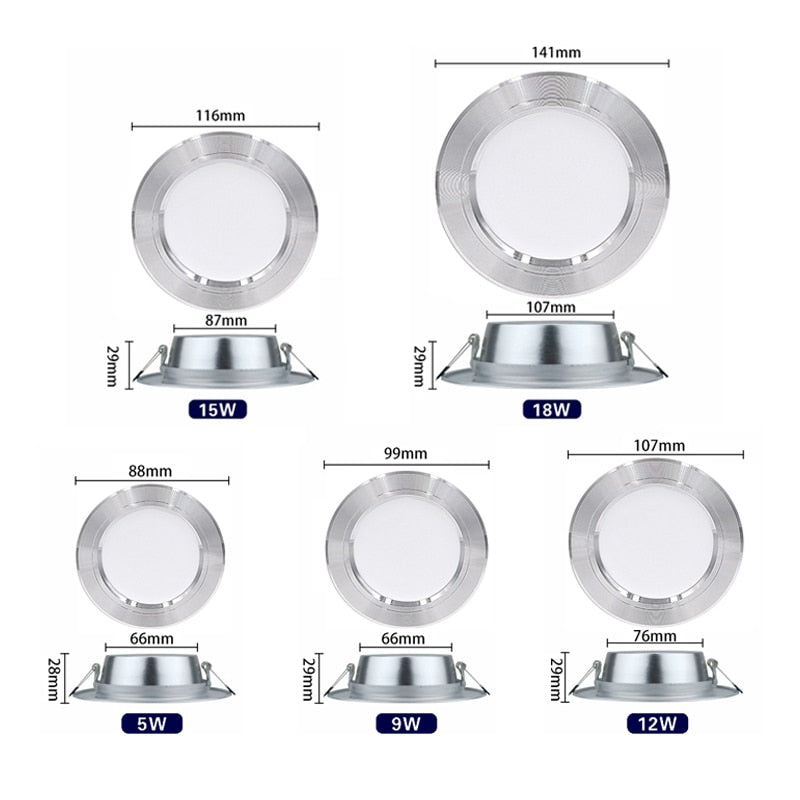 LED Downlight 5W 9W 12W 15W 18W Recessed Round LED Ceiling Lamp AC 220V 230V 240V Indoor Lighting Warm White Cold White