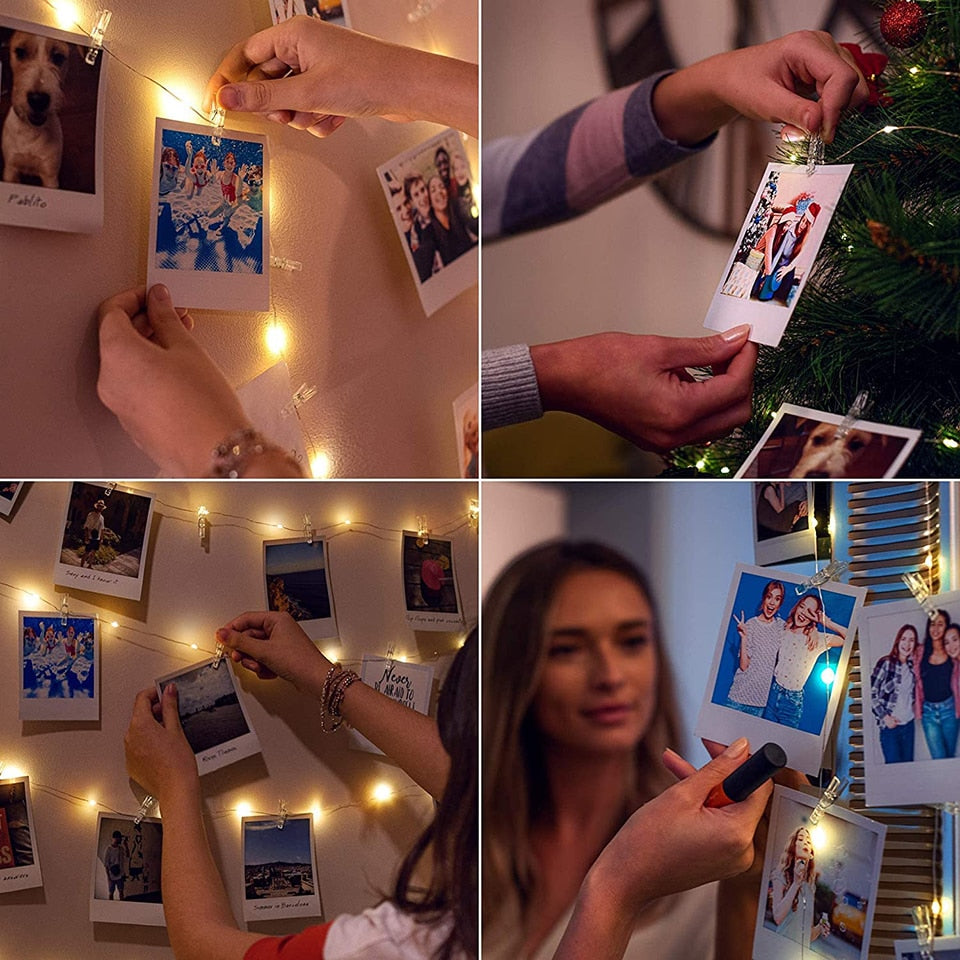 LED String Lights Photo Clip USB Battery Operated Garland Fairy Lamp Christmas Decoration Holiday Party Wedding Xmas Lighting