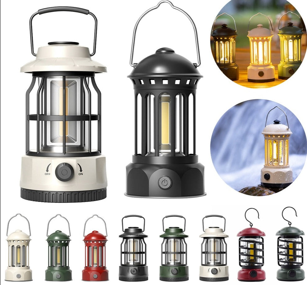 Portable Retro Camping Lantern Emergency COB Camping Light Waterproof Lightweight Tent Lamp with Hook for Outdoor Hiking BBQ
