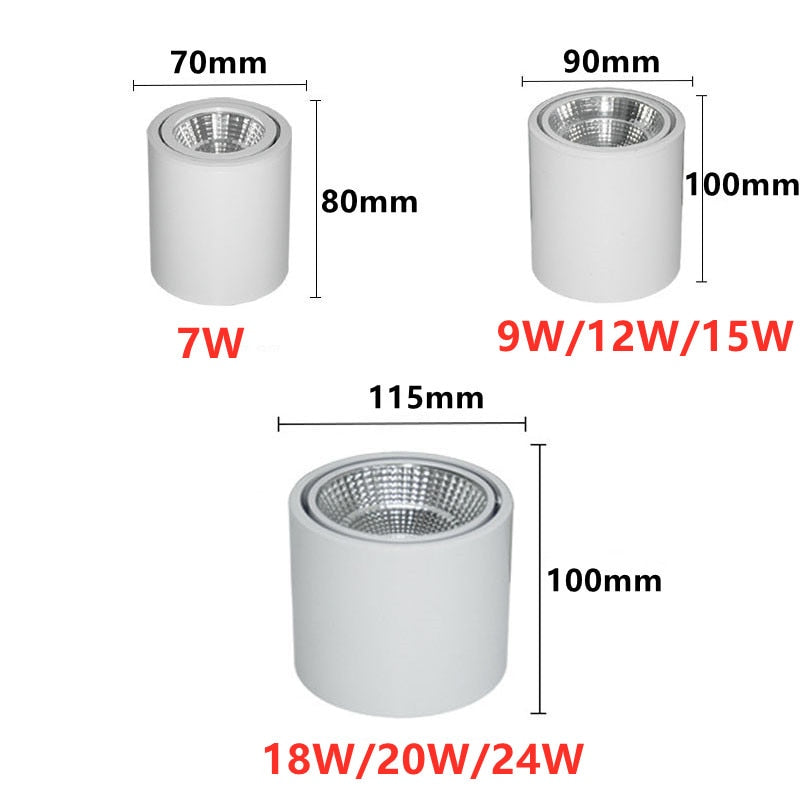 High Quality Rotating LED Downlight COB Surface Mounted Ceiling Lamp Chip 24W20W18W15W12W9W Adjustable Spot Light AC90-260V