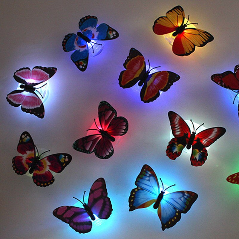 Hot Selling LED Colorful Changing Butterfly Glowing Wall Decals Night Light Lamp Home Decor DIY Fridge Magnets Party Desk Sticke