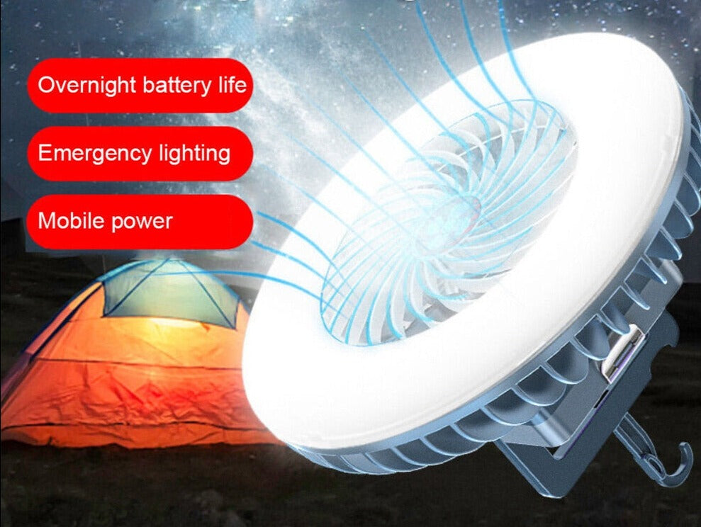 2 In1 LED Fan Light Multifunctional Waterproof Tent Fan Rechargeable Camping Lamp Portable USB Charging Outdoor Light