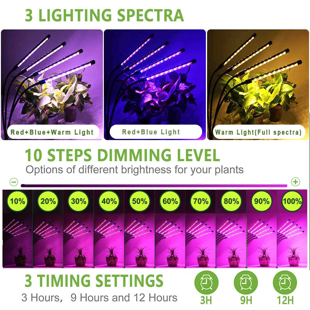 LECLSTAR USB Powered LED Grow Light Full Spectrum Plant With Timer Control Phyto Lamp DC12V Fitolamp for Seedling Flower Tent