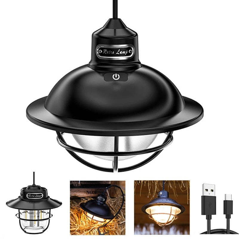 New Vintage Style LED Portable Lantern Built-in 18650 Battery 1200Mah Camping Light 3 Lighting Modes Outdoor Tent Torch Light