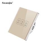 Szaoju Touch Switch EU Standard White Crystal Glass Panel Light Switch AC110-220V Switch 1/2/3 Gang 1 Way Wall Lamp TOUCH SWITCH