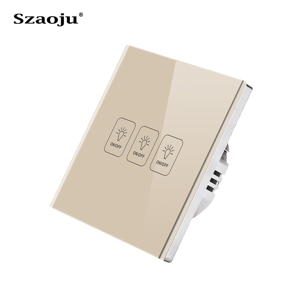 Szaoju Touch Switch EU Standard White Crystal Glass Panel Light Switch AC110-220V Switch 1/2/3 Gang 1 Way Wall Lamp TOUCH SWITCH