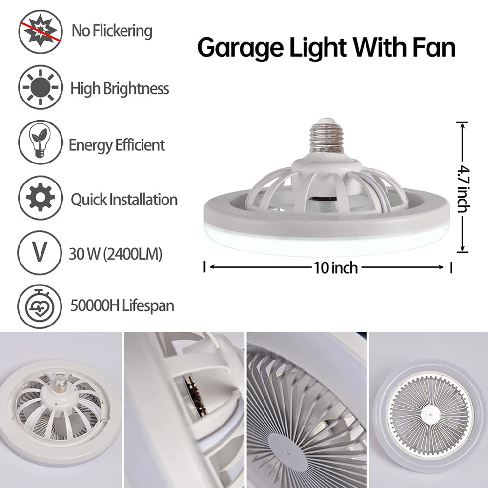 Ceiling Fan with LED Light and Remote Control Silent 30W E27 Converter Base 3 Wind Speeds 3 Light Colors Timmer for Kitchen Home