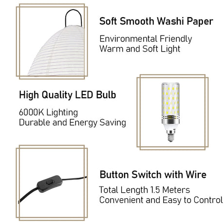 Noguchi Rice Paper Floor Lamp Japanese Paper Lantern Dimming Table Lamp Eye-Protection Bedside Lamp for Bedroom/Home Decoration