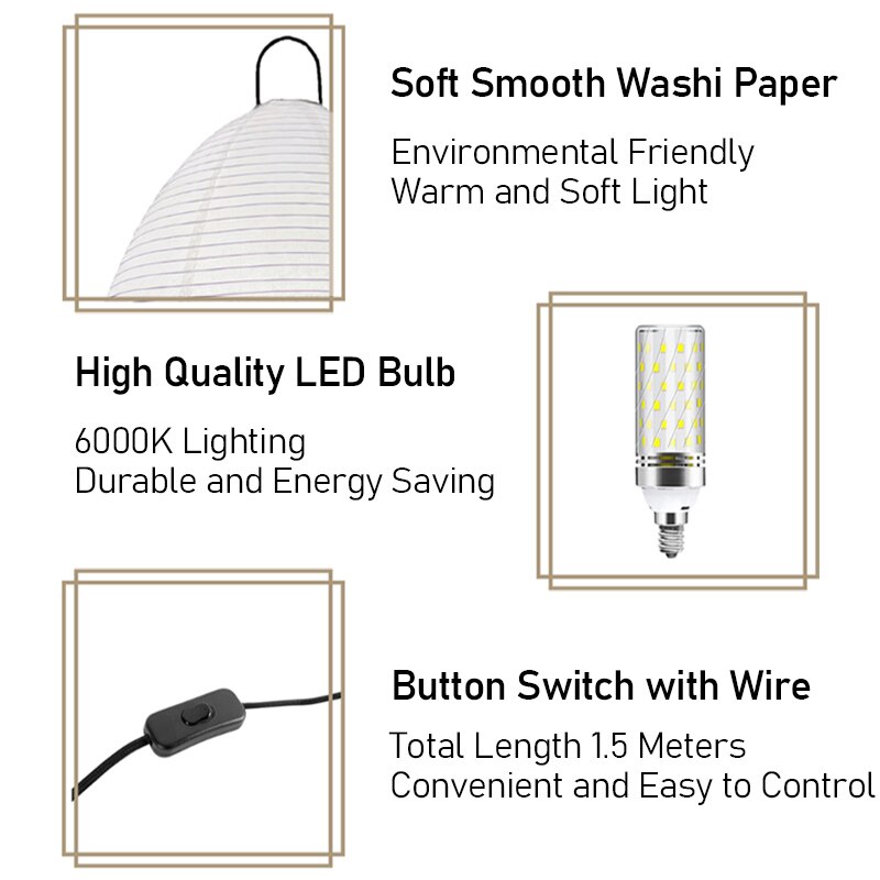 Noguchi Rice Paper Floor Lamp Japanese Paper Lantern Standing Table Lamp Eye-Protection Bedside Lamp for Bedroom/Home Decoration