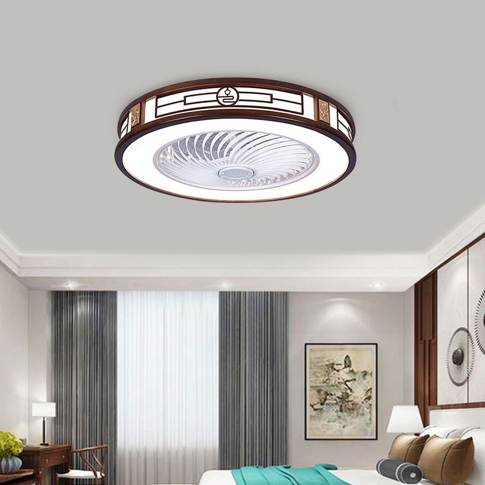 57CM Modern Enclosed Ceiling Fan with Light and Remote Control 3 Light Color 3 Wind Speed Timing Mute Round Chinese Style