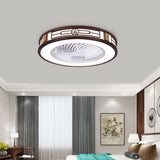 57CM Modern Enclosed Ceiling Fan with Light and Remote Control 3 Light Color 3 Wind Speed Timing Mute Round Chinese Style