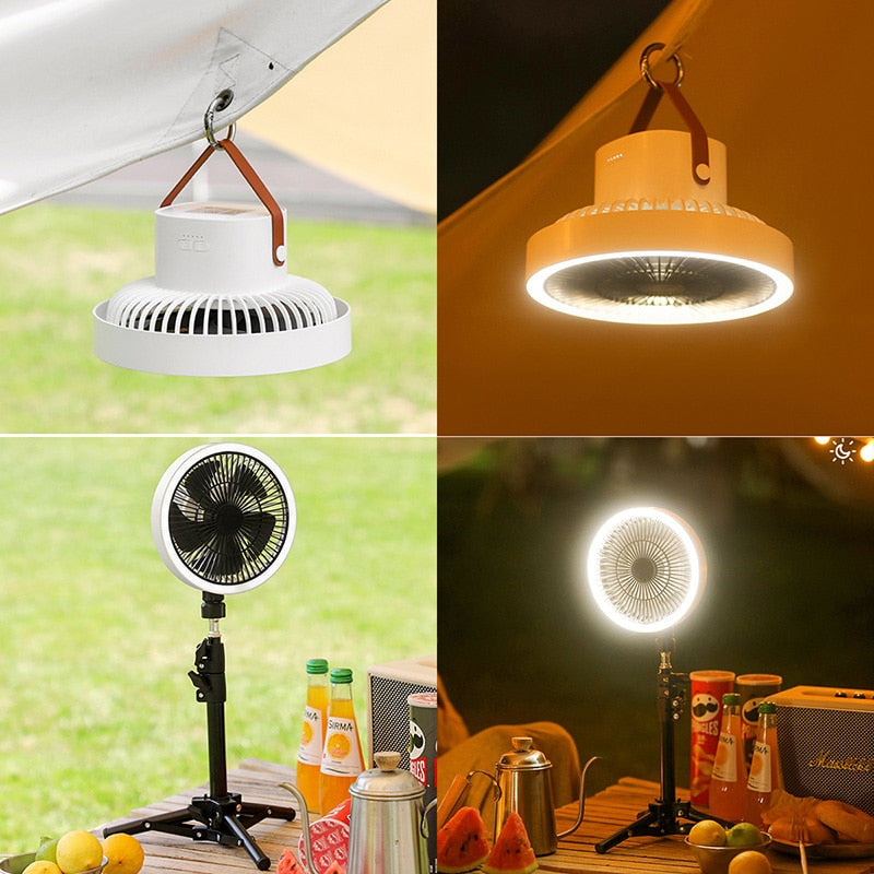 Upgrade 10000mAh Camping Fan With Retractable Tripod Portable Ceiling&amp;amp;Floor Fan with Power Bank LED Lighting USB Electric Fan