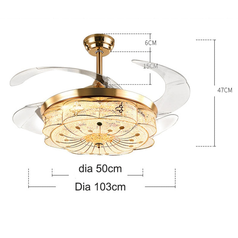 New American Restaurant Ceiling Fan Lamp Rural Retro European Style Leaf Living Room Fan Lamp Crystal Led Luxury Gold Fans