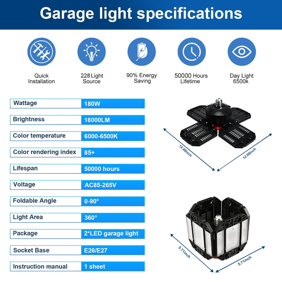 200W LED Garage Lights 3-12 Leafs Garage Ceiling Light Fixtures with Adjustable Multi-position Panel Lamp for Workshop Warehouse