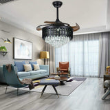 LED Crystal Chandelier Retractable Ceiling Fan Light with Remote Control
