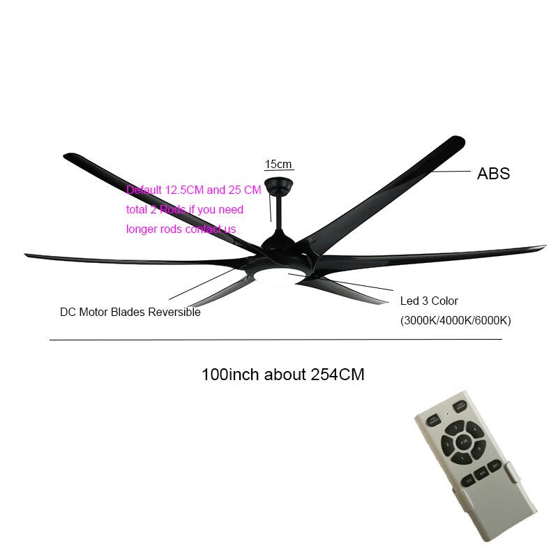 100 Inch Large Ceiling Fans With Light DC Motor Reverse Blades 110V 220V Stainless Ceiling Fans Ventilator De Techno Silver Fan