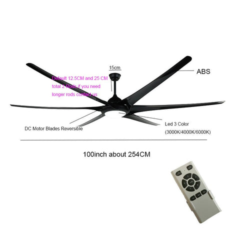 100 Inch Large Ceiling Fans With Light DC Motor Reverse Blades 110V 220V Stainless Ceiling Fans Ventilator De Techno Silver Fan