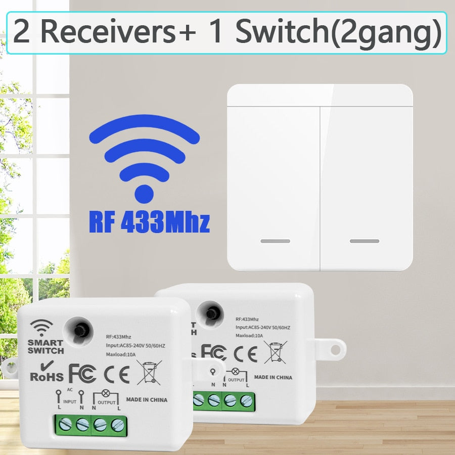 1/2/3 Gang Wireless Wall Switch RF 433Mhz Interrupt Light Switch Remote Control 86 10A 110V 220V Receiver for Lamp LED Fan