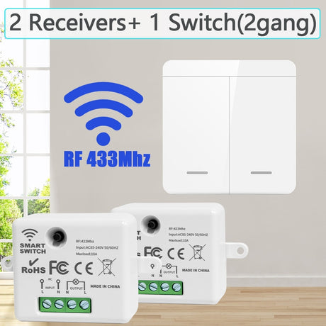 1/2/3 Gang Wireless Wall Switch RF 433Mhz Interrupt Light Switch Remote Control 86 10A 110V 220V Receiver for Lamp LED Fan