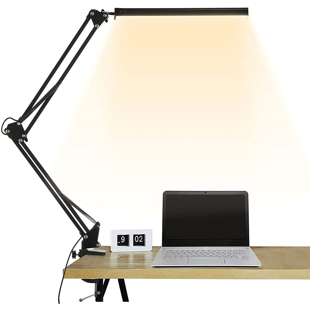 LED Desk Lamp with Clamp, Eye-Care Dimmable Reading Light, 3 Color Modes Swing Arm Lamp, USB Clip-on Table Lamp, Daylight Lamp