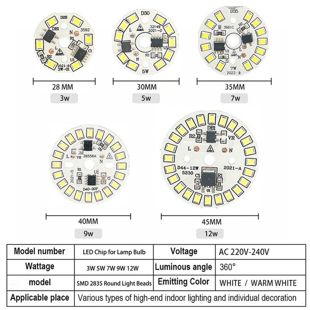 LED Bulb Patch Lamp SMD Plate Circular Module Light Source Plate For Bulb Light AC 220V-240V Led Downlight Chip Spotlight LED