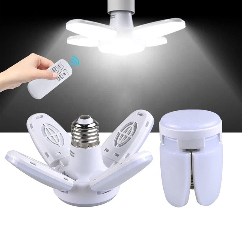 E27 LED Bulb Fan Blade Timing Lamp AC85-265V 28W 360° Foldable Led Light Bulb Home Ceiling Garage Light with Remote Controller
