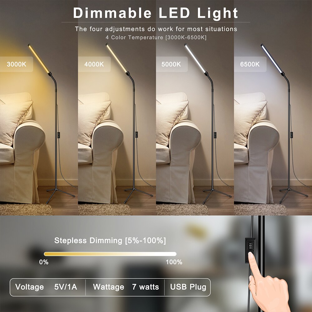 LED Floor Lamp for living room Indoor lighting stand Adjustable Gooseneck Dimmer reading light standing lamps living room