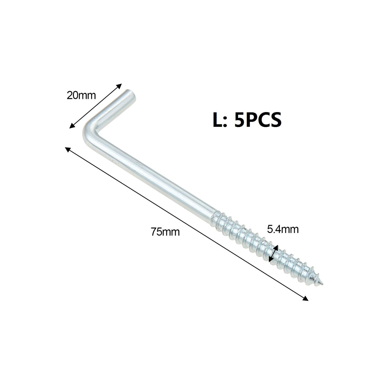 2/5/10/20pcs Square Bend Hook L Cup Hanger Screw-in Wall Picture Photo Frame Lamp Light Eyescrew 20-100mm 14-Sizes Zinc-Plated