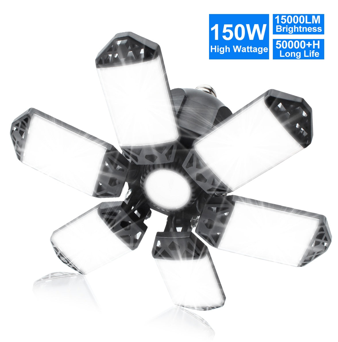 LED Garage Lights with 8 Adjustable Panels E26/E27 Ceiling Shop Work Lamp 150W 15000 Lumen Bulb for Workshop Industrial Lighting