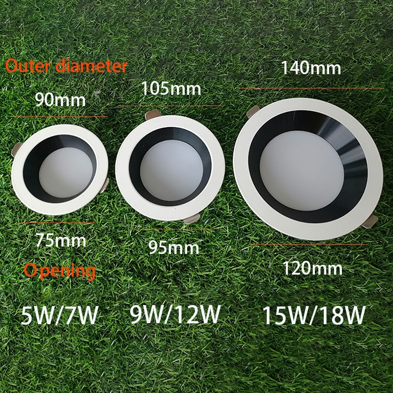 Recessed Anti-glare LED Downlight 5W7W9W12W15W18W Dimmable AC85-265V Ceiling Lamp Spot Light Home Living Room Bedroom Lighting