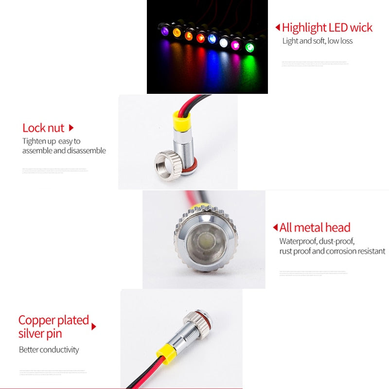 IP62 Waterproof Colorful Flashing LED Metal Warning Indicator Light 6mm Blink Pilot Signal Lamp 3V 6V 12V 24V 36V DC with Wire