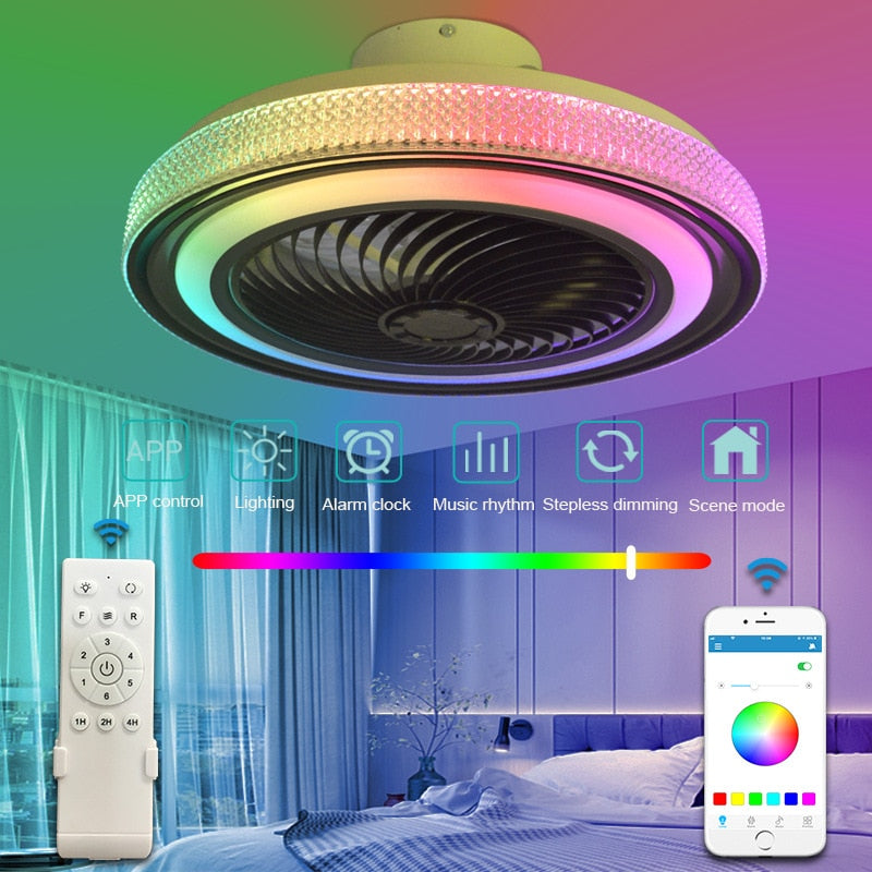 Ceiling Fan With Led Light Remote Control Smart Bluetooth Music Speaker Chandelier Fan Lamp Silent Bedroomm
