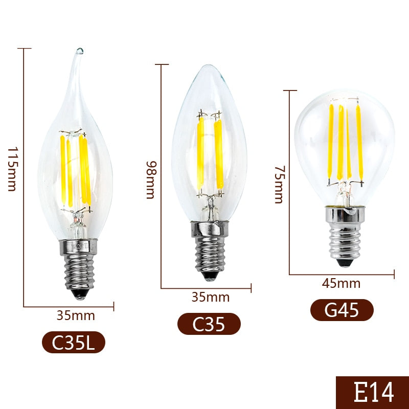 4pcs/lot LED Candle Bulb C35 ST64 Vintage Lamp E14 LED E27 A60 G95 G125 AC220V LED Globe 2W 4W 6W 8W Filament Edison Light Bulbs