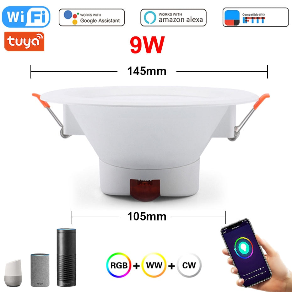 Tuya WiFi LED Downlight 5W 7W 9W 10W 15W 220V Dimmable Spot Led Light Work With Alexa Google Home RGB+CW+WW Smart Ceiling Lamp