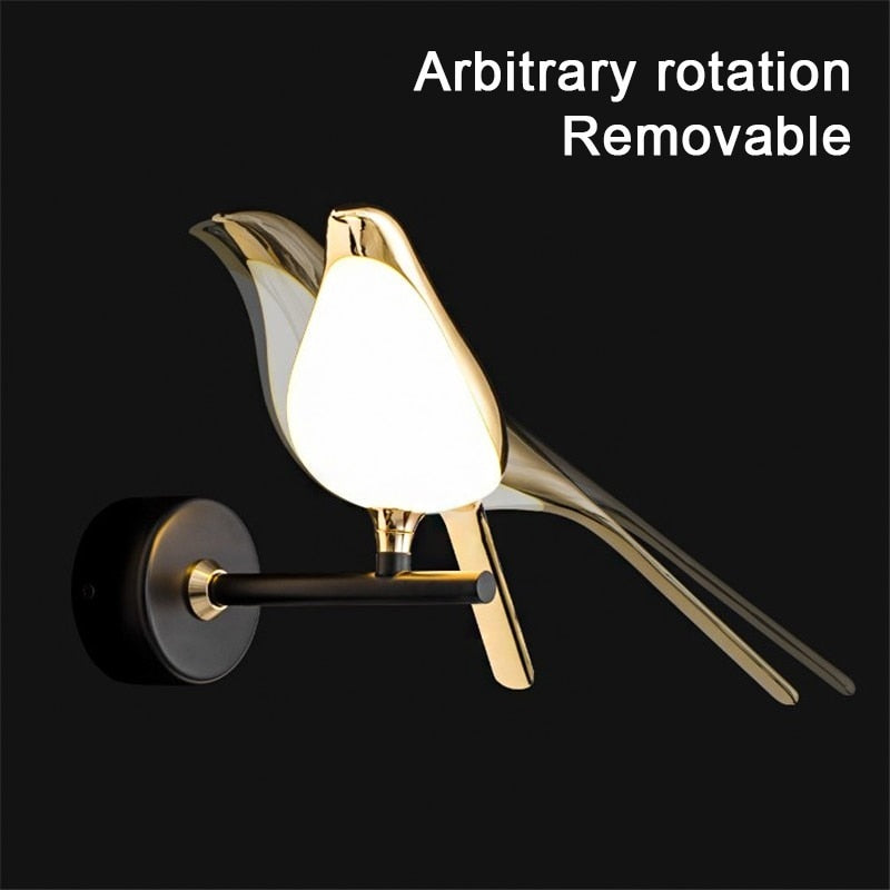 LED Golden Bird Wall Lamp Parlor Bar Bedside Hanging Light Novelty Rotatable Wall Lamp Bedroom Bedside Indoor Sconce
