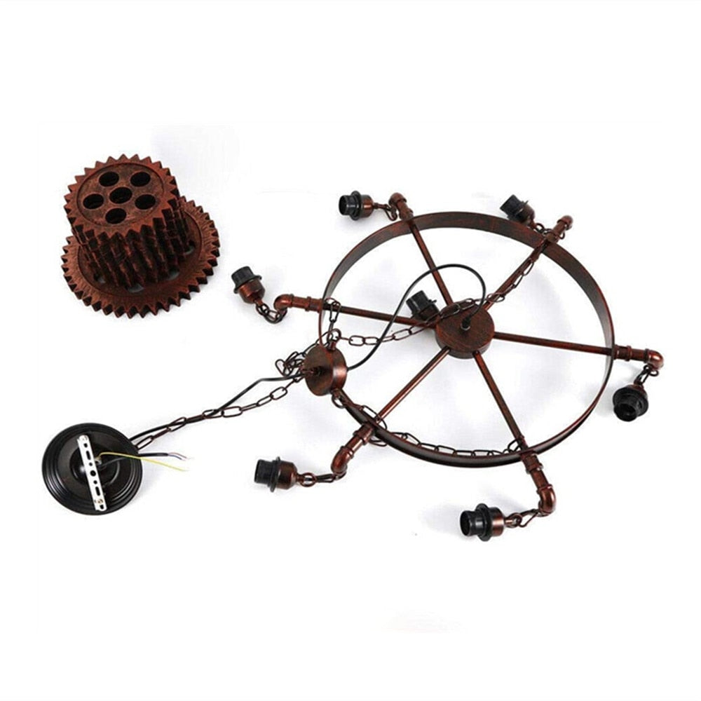 Industrial Chandelier Metal Bronze 7 Gear Steampunk Pendant Light