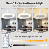 Ceiling Fan With Lights and Remote Control E27 Converter Base Dual-Purpose LED Fan Lamp Smart Silent Ceiling Fans For Bedroom