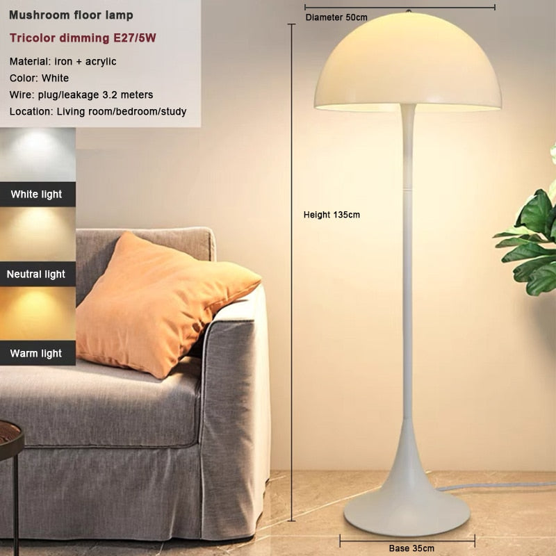 Mushroom LED Floor Lamp Remote Dimmable Indoor Decora Light For Bedroom Bedside Living Room Study Modern Minimalist Luminaire