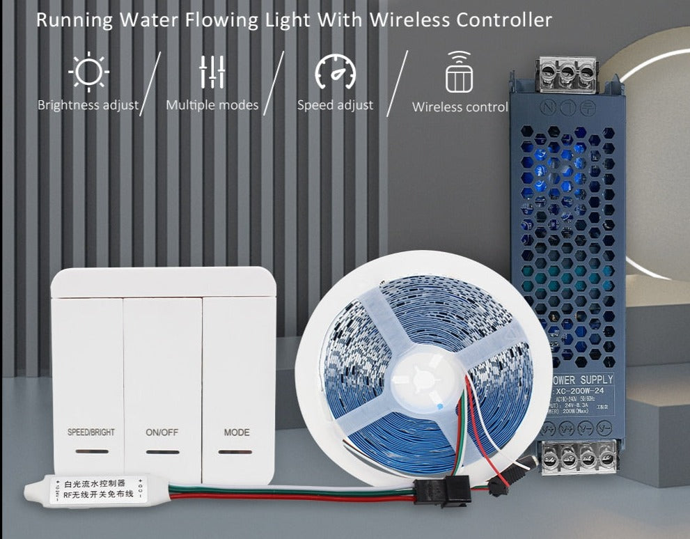 DC24V 10M WS2811 Horse Race LED Strip 2835 120Led/m Running Water Flowing Light with Wireless Controller Cool Natural Warm White