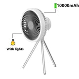 10000mAh USB Tripod Camping Fan With Power Bank Light Rechargeable Desktop Portable Circulator Wireless Ceiling Electric Fan