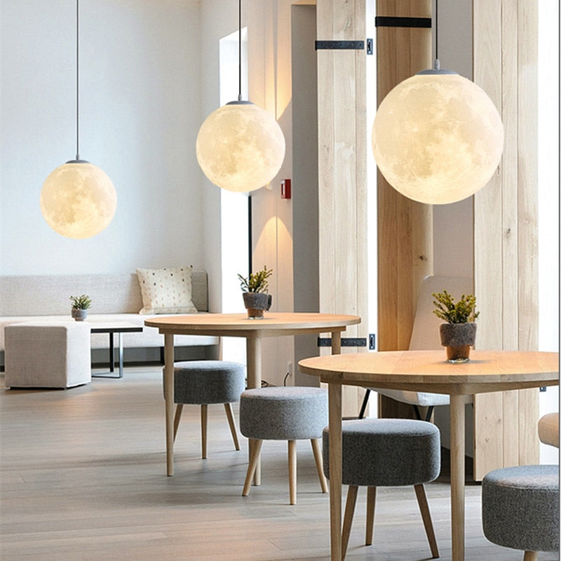 Novelty Creative Pendant Light 3D Print Moon Atmosphere Chandeliers Restaurant Bar Living Dining Room Lamp Suspension Luminaire