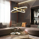 Modern 2 LED Circular Rings Crystal Pendent Light 3000K Single Color for Living Room