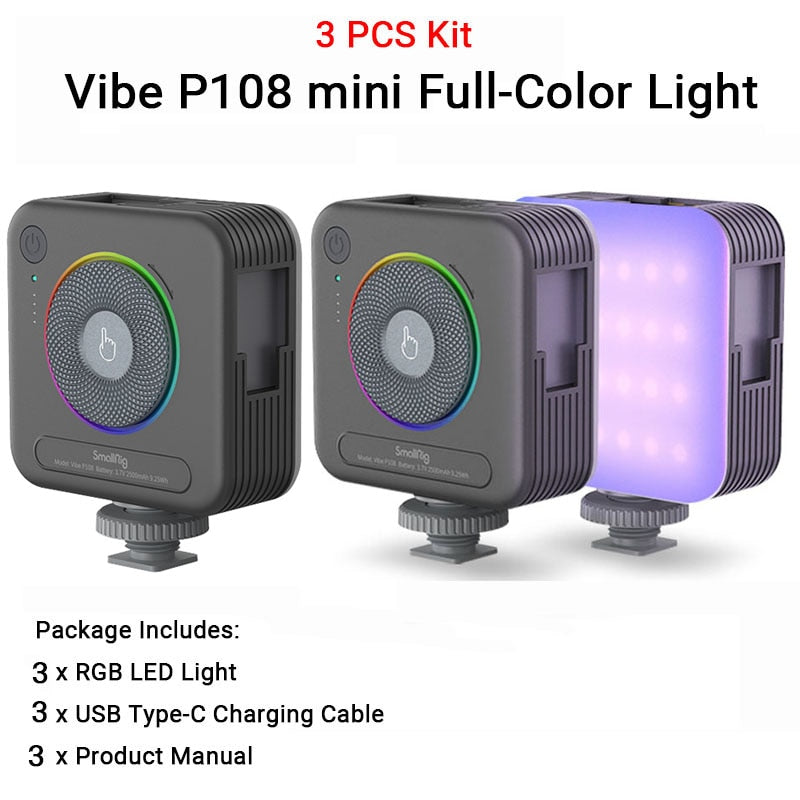 SmallRig Portable Vibe P108 RGB Video Light Smart Light 130mins long-lasting Pocket Size 108 LED Beads Floodlights 4055