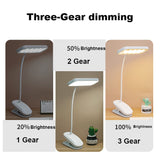 360° Flexible Table Lamp with Clip Stepless Dimming Led Desk Lamp Rechargeable Bedside Night Light for Study Reading Office Work