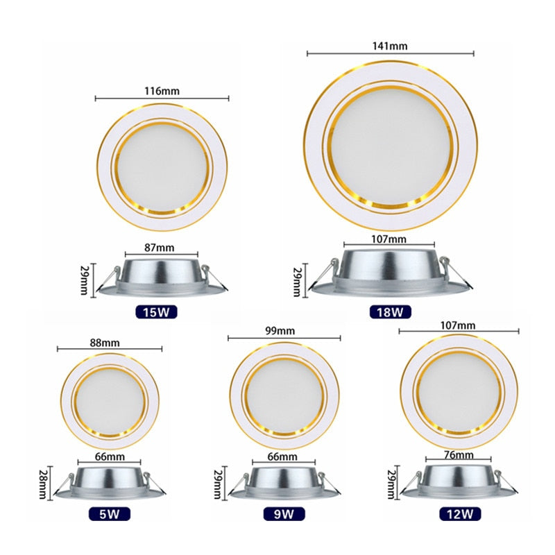 10pcs/lot LED Downlight 5W 9W 12W 15W 18W Recessed Round LED Ceiling Lamp AC 220V-240V Indoor Lighting Warm White Cold White