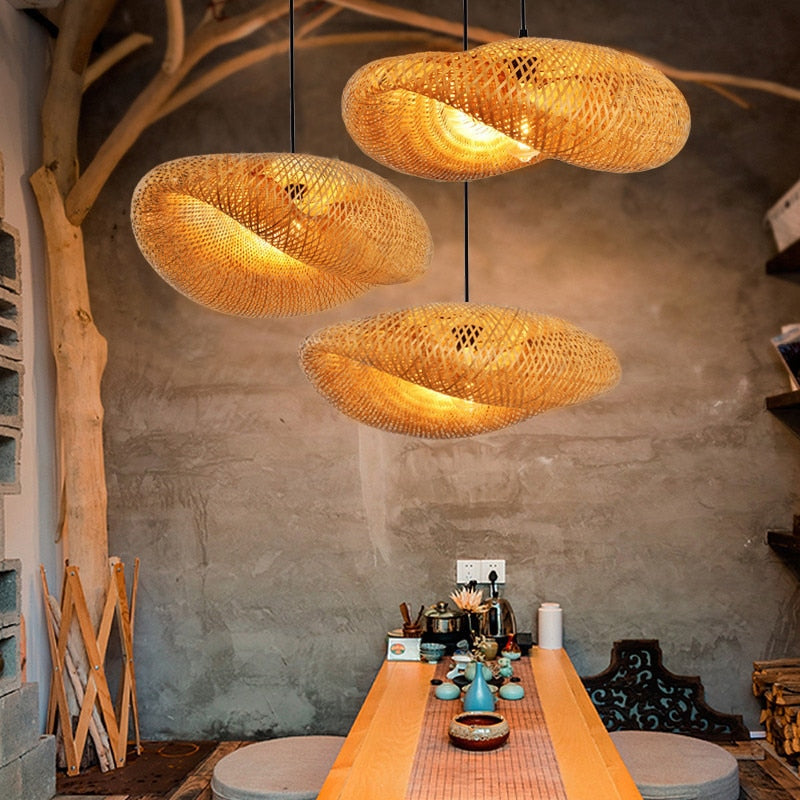 Bamboo Pendant Lamp Hand Knitted Chinese Style Weaving Hanging Lamps 18/19/30cm Restaurant Home Decor Lighting Fixtures